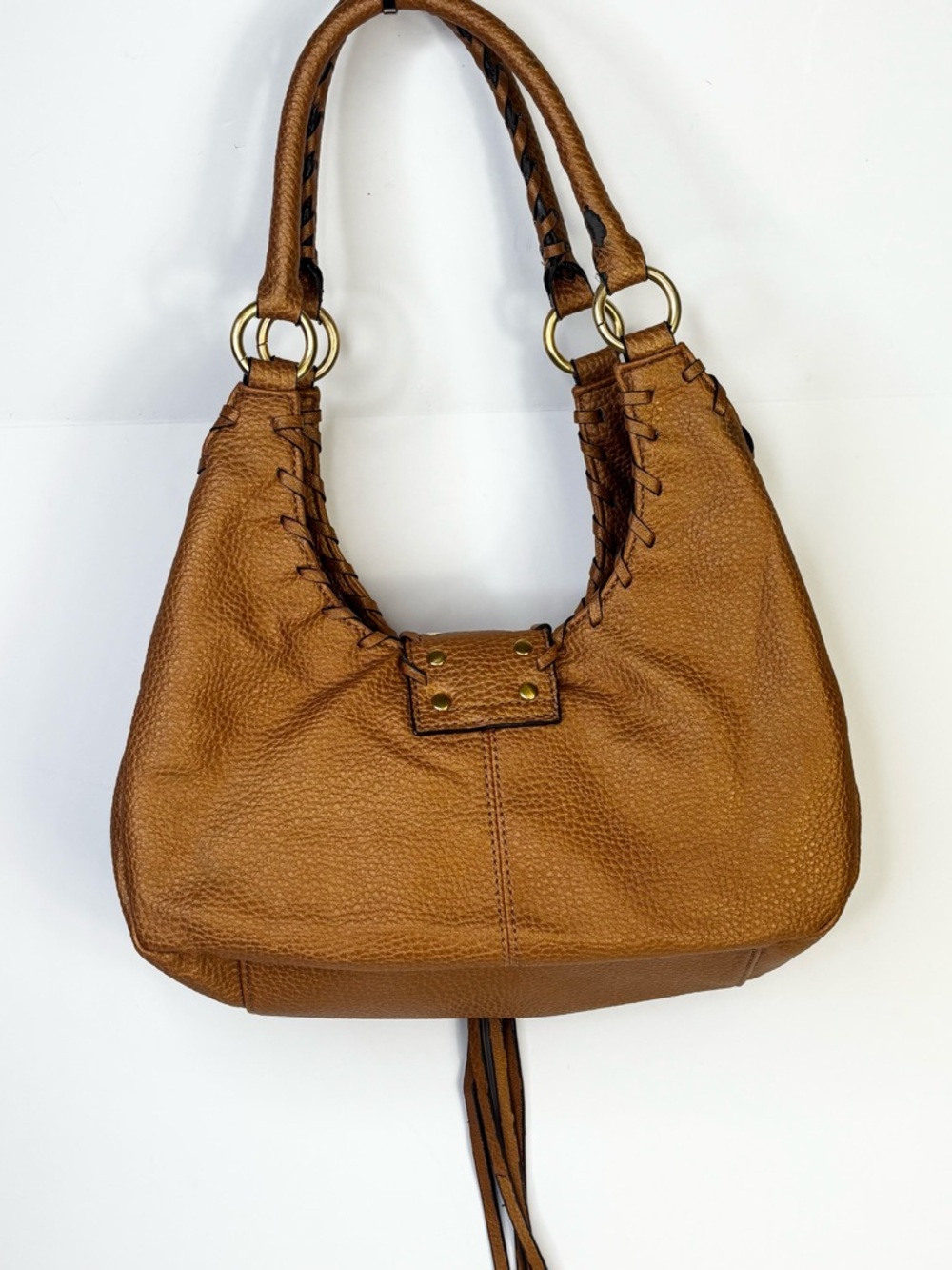 Fringe Gold and Brown Hobo Bag with Ring Accent - Picture 3 of 7